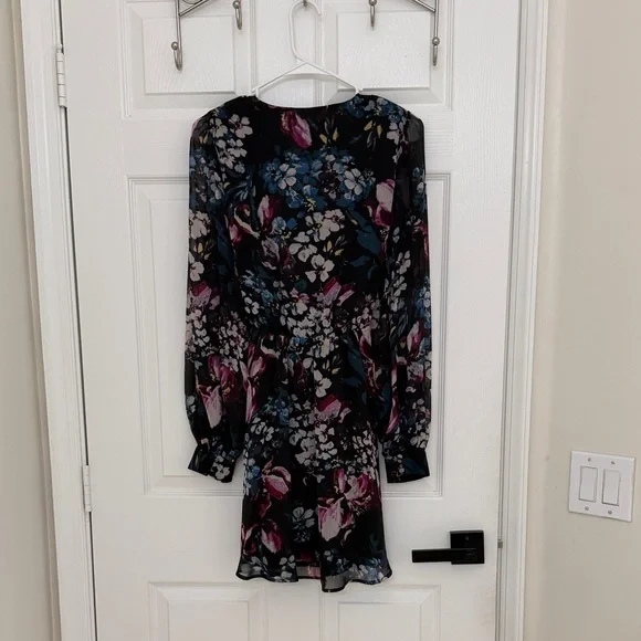 Express Floral Long Sleeve Dress - Black and Purple - Picture 3 of 4
